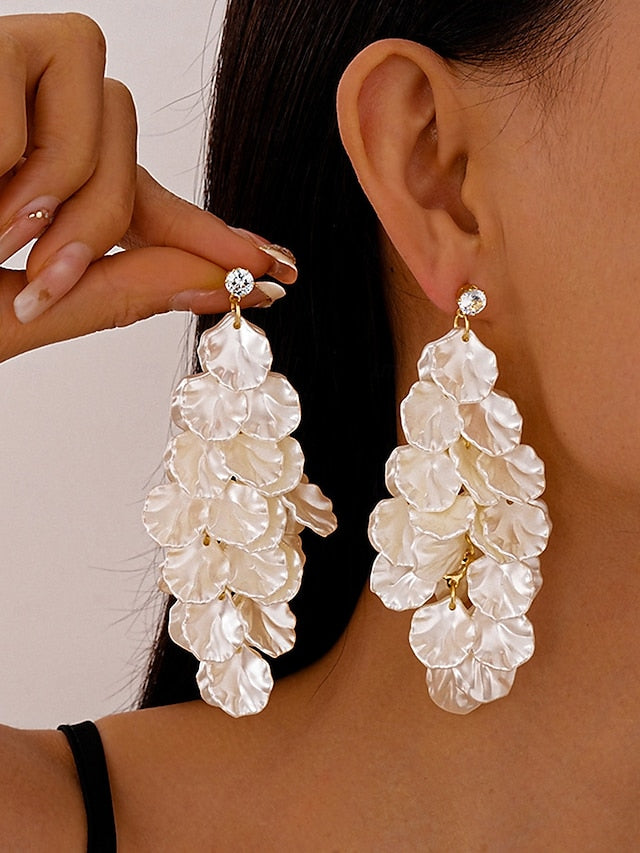 Women's Satin Layered Floral Earrings Drop - Elegant Petal FashionChic
