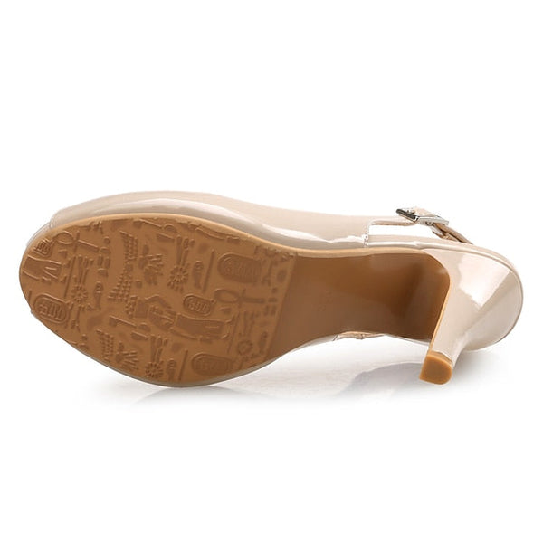 Heels Women's Black Slingback Leather Peep-Toe Patent High FashionChic