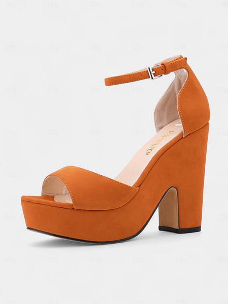 Chunky Platform Sandals Heel Women's Suede - Nude Block FashionChic