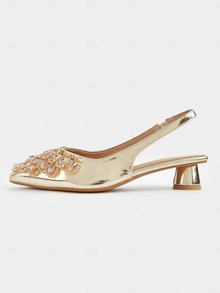 Beaded with - Detail Ivory Slingback Women Shoes for Wedding FashionChic