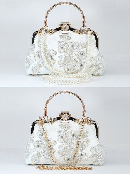 Handbag Floral Pearl and Evening White Lace Elegant with FashionChic