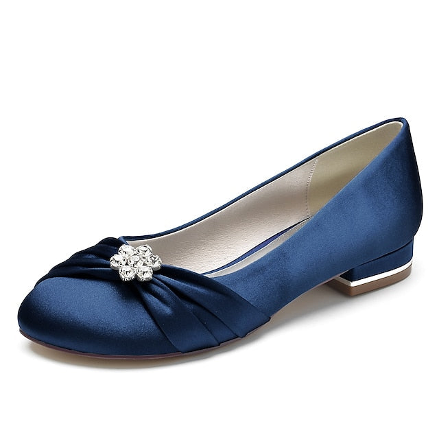Blue Light Rhinestone Wedding Flats Women's Satin with FashionChic