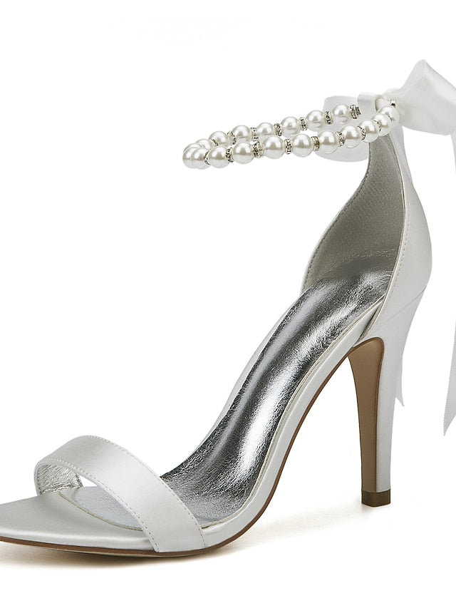High – Ankle Satin Navy Pearl Heel Sandals Women's Strap FashionChic