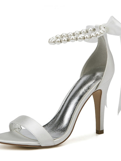 High – Ankle Satin Navy Pearl Heel Sandals Women's Strap FashionChic