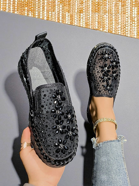 Mesh Rhinestone Embellished Women's Sneakers with Slip-On FashionChic