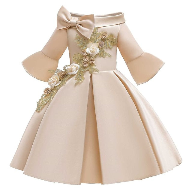 Length 3/4 Formal Girls' Floral Sleeve Party Kids Dress FashionChic