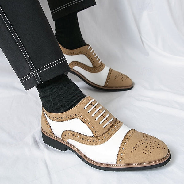 Men's Classic with Brogue Brown Oxford White Shoes and FashionChic