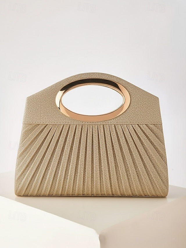 Gold Glitter Women's Clutch Bag with Handle Evening FashionChic