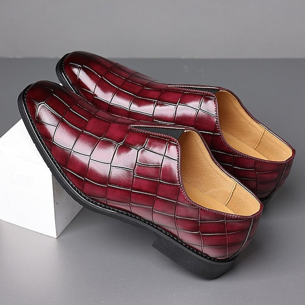 Shoes Pattern Men's Burgundy – Dress Crocodile Slip-On FashionChic