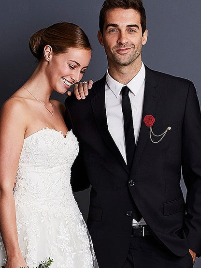 Elegant with – Rose Lapel Red Chain Gold Pin Men's FashionChic