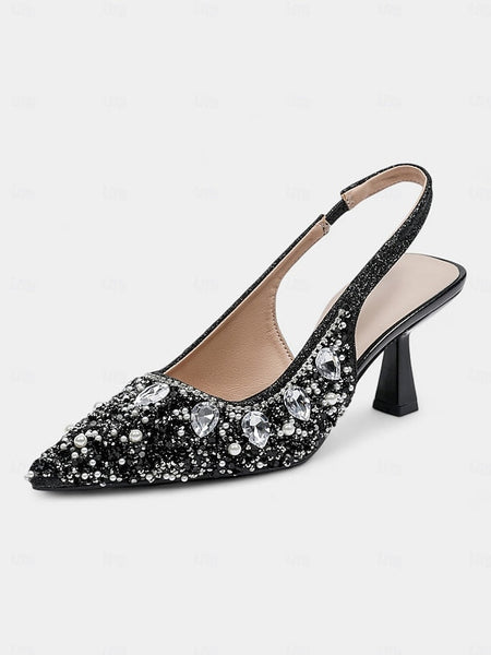 with Slingback Gold Rhinestone Heels Women's Pearl FashionChic
