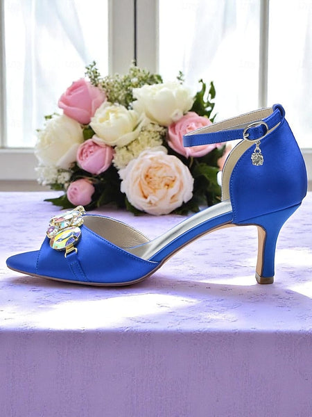 Open Satin and with Strap Ankle Toe Heels Women's Black FashionChic