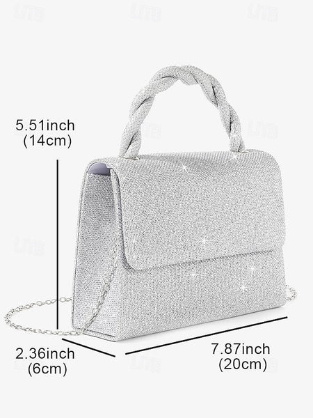 Handle Glitter Women's and Handbag with Braided Silver FashionChic