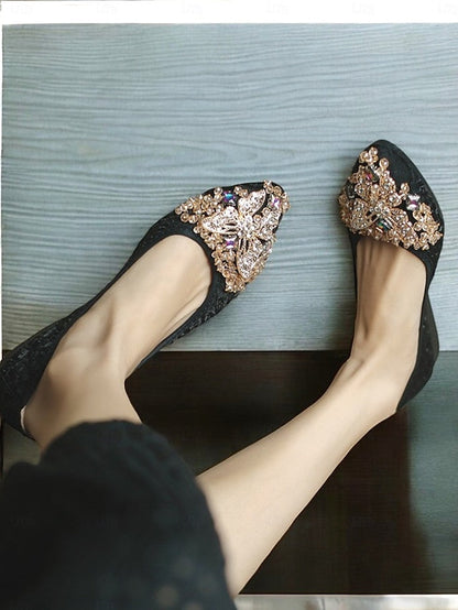 Embroidered Ballet Flats Foldable with Women's Beaded FashionChic