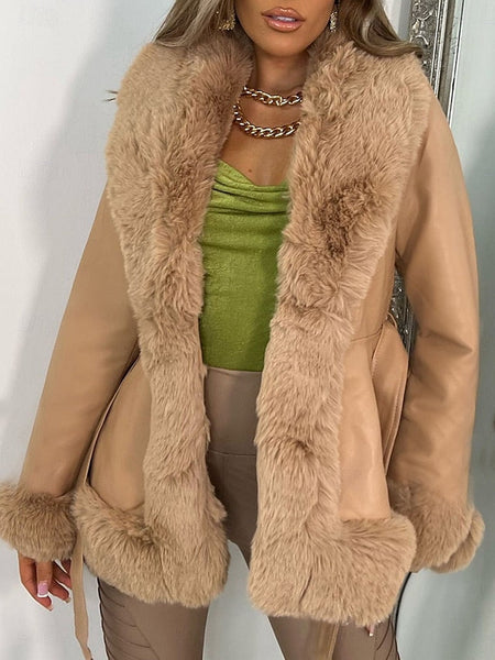 Fur Jacket Warm Women's Leather Faux Collar Breathable FashionChic