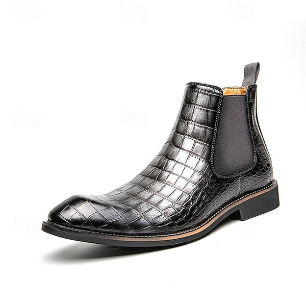 Boots – Chelsea Brown Men's Crocodile Pattern Slip-On FashionChic