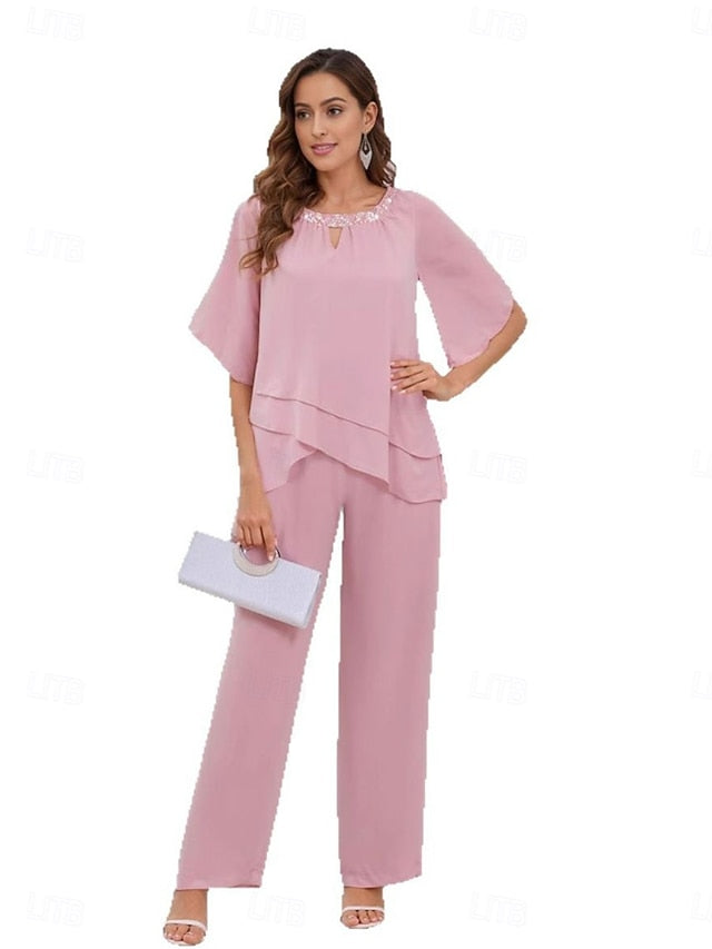 the Elegant Bride Simple Guest Mother Wedding Dress of Pantsuit FashionChic