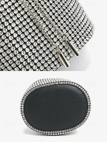 Women's with Rhinestone Metal Bag Silver Bucket Sparkling FashionChic