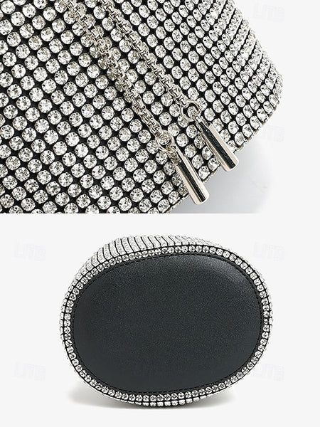 Metal Silver Sparkling Rhinestone Bag with Women's Bucket FashionChic