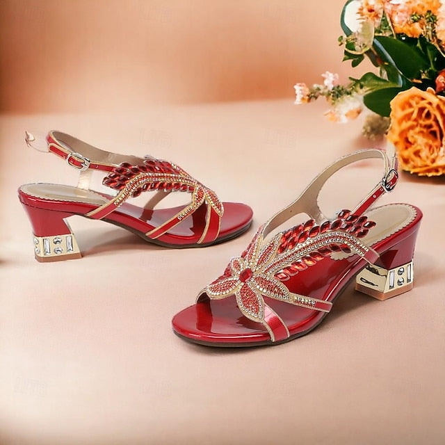 Women's Rhinestone Round Toe Sandals Party Wedding Shoes FashionChic