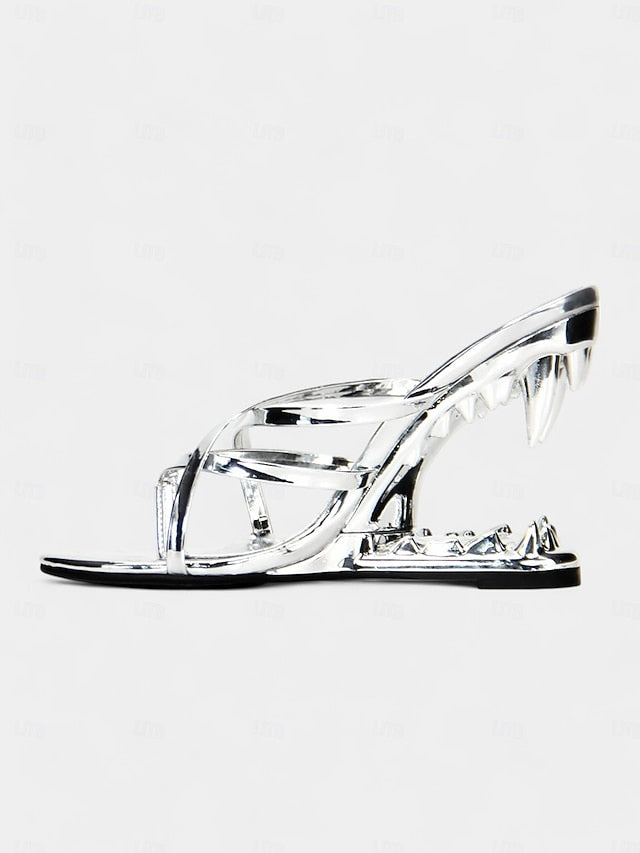 - Gold Sandals Unique Heel Design Flat with Metallic Sculpted FashionChic