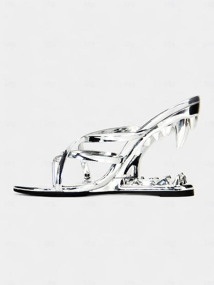 - Gold Sandals Unique Heel Design Flat with Metallic Sculpted FashionChic