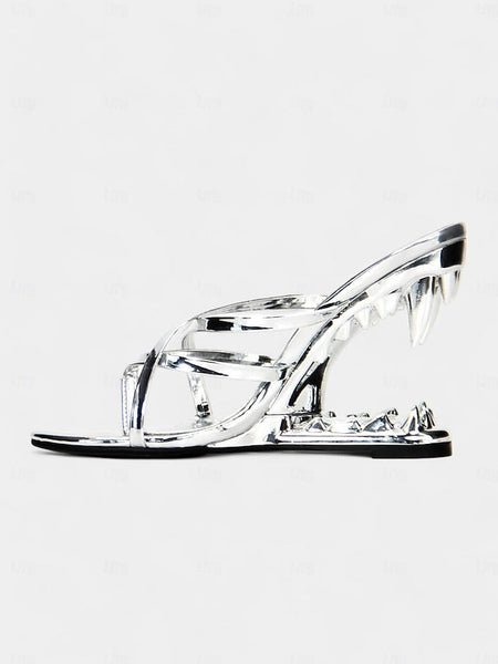 - Gold Sandals Unique Heel Design Flat with Metallic Sculpted FashionChic