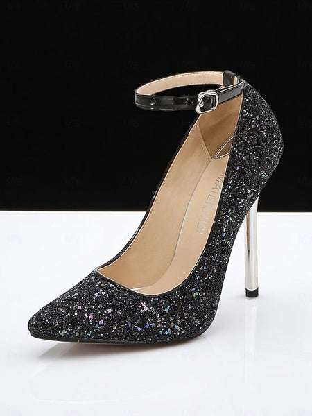 Women's Sparkly – Gold Heels Pointed Toe Stiletto Glitter FashionChic