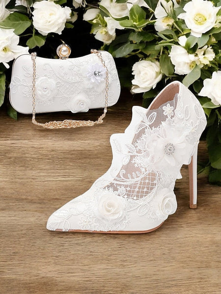 Lace White Wedding Shoes Embellishments Floral with FashionChic