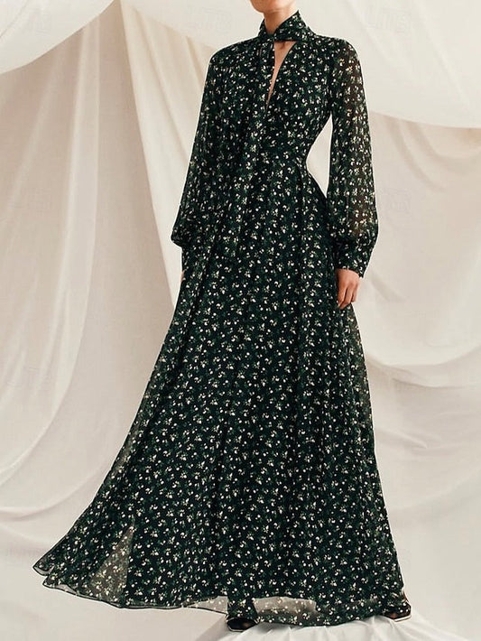 Bride Print Dress Black Elegant of Floral A-Line Mother the FashionChic