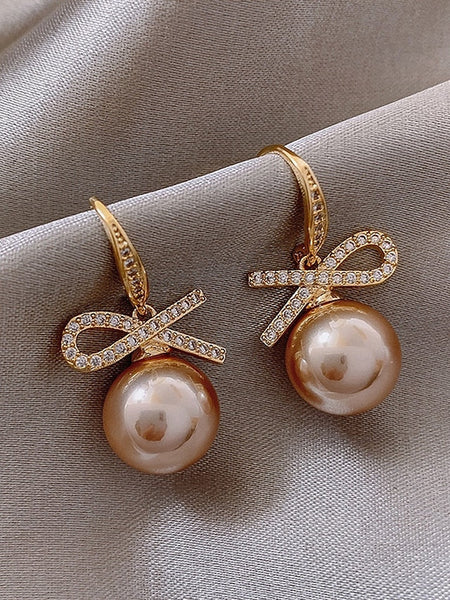 and Rhinestone with Pearl Earrings Christmas Women's Bow FashionChic