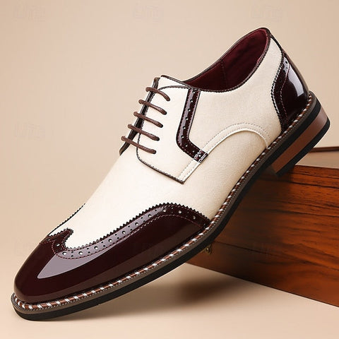 Shoes Wingtip Faux Burgundy Leather and White Men's Oxford FashionChic