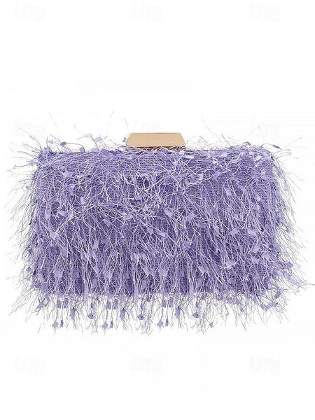 Chain Women's Evening Strap Feathered with Chic Clutch FashionChic