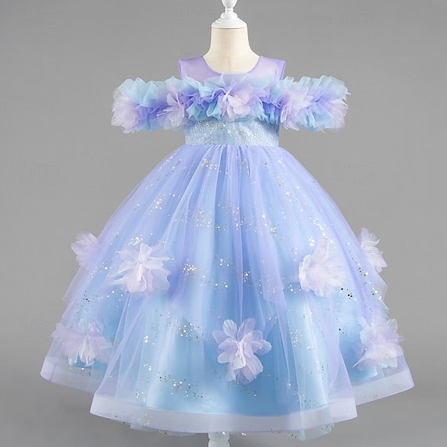 Special Girls' Flower Wedding Party Short Sleeve Dress Kids FashionChic