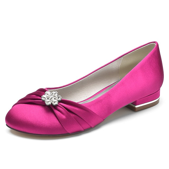Blue Light Rhinestone Wedding Flats Women's Satin with FashionChic