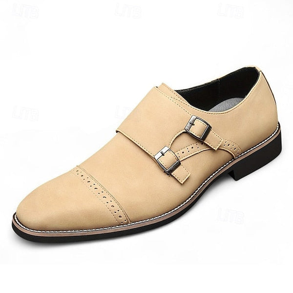 Monk Leather Faux Strap Men's with Double Shoes Beige FashionChic