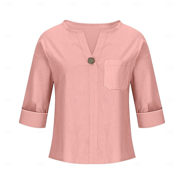 Women's Cotton Linen Blouse Solid Color Elegant Stylish FashionChic
