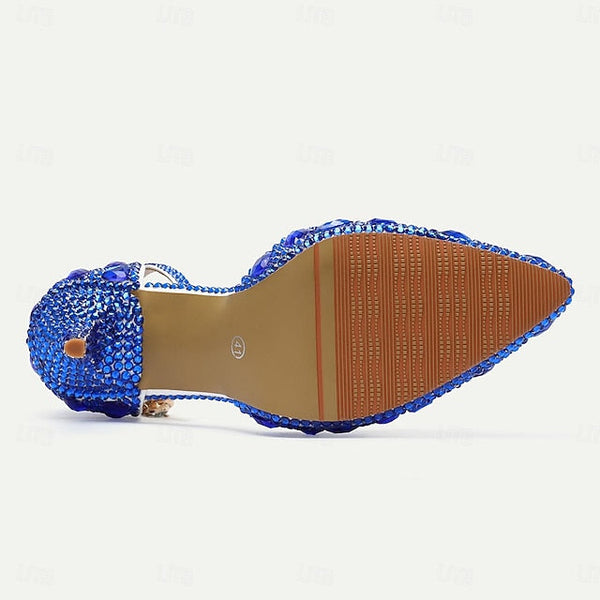 Heels Slingback Women's High Crystal Pointed-Toe Rhinestone FashionChic