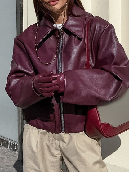 Faux Jacket Warm Women's Zipper Comfortable Pocket Leather FashionChic