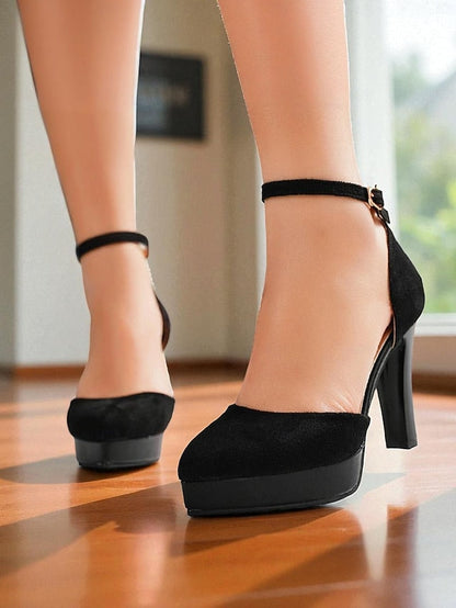 High Heel 1950s Women's Strap Burgundy Ankle Suede Platform FashionChic