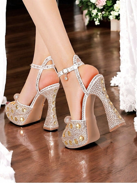 Glamorous Women's with Platform Crystal-Embellished Sandals FashionChic