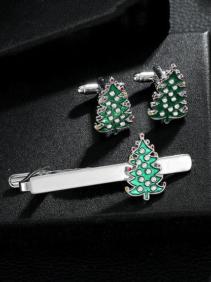 Festive Men's - and Cufflinks Clip Tree Set Christmas Tie FashionChic