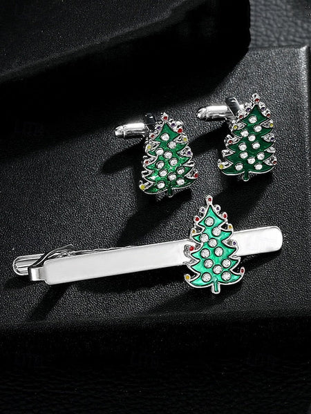 Festive Men's - and Cufflinks Clip Tree Set Christmas Tie FashionChic