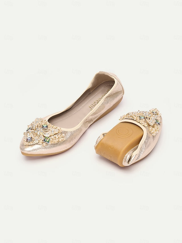 Foldable Flats Women's with Crystal Glitter Gold FashionChic