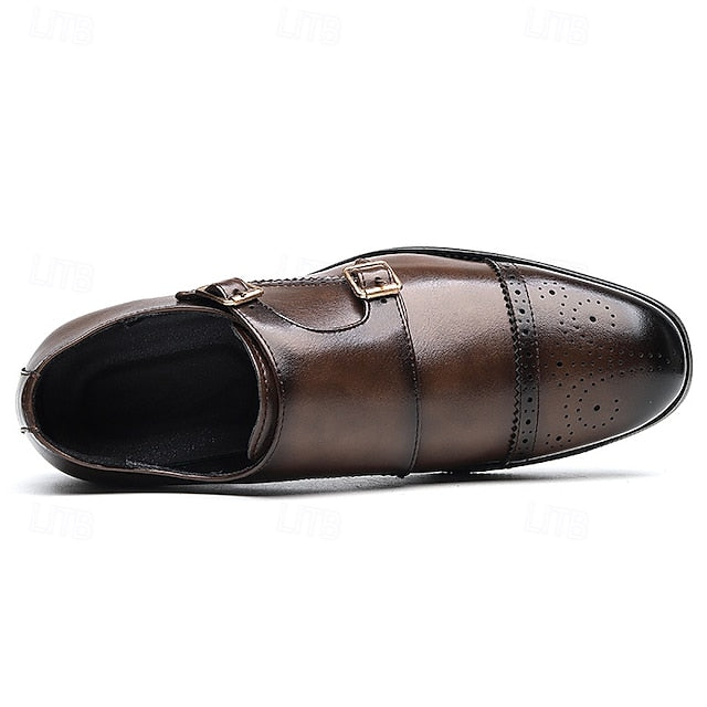 Double Men's Shoes Monk Strap Faux Brown with Dress Leather FashionChic
