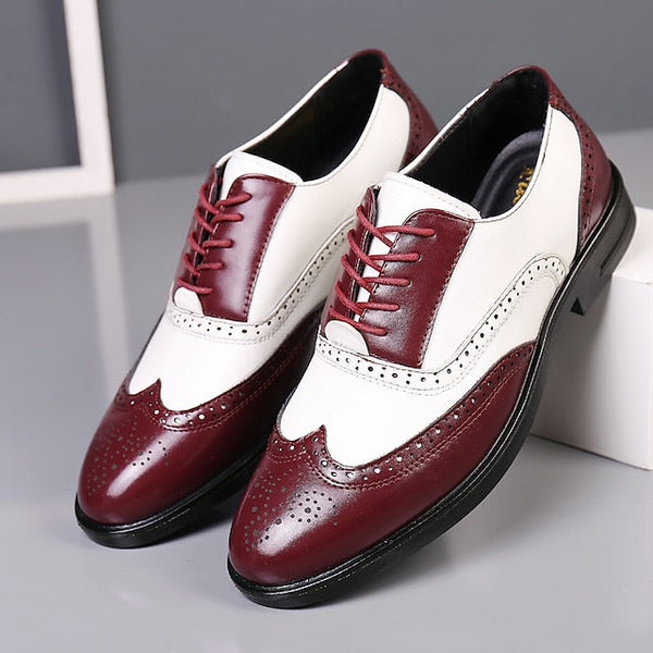 and White Shoes Men's Burgundy Wingtip Oxford Brogue FashionChic
