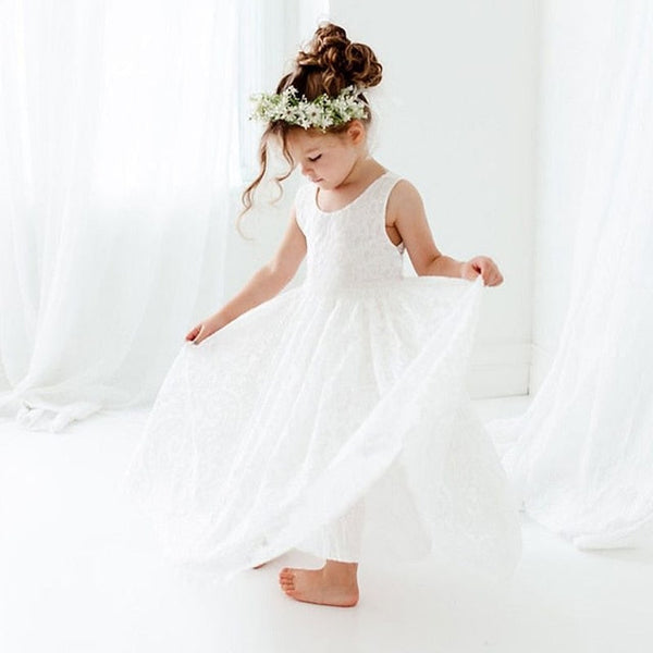 Solid Party Girls' Wedding Colored Sleeveless Kids Dress FashionChic