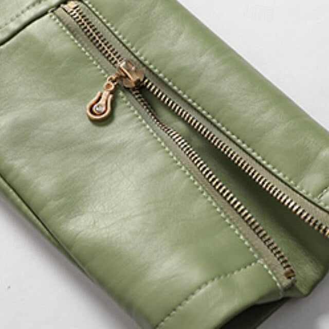 Pocket Jacket Zipper Comfortable Faux Leather Women's FashionChic