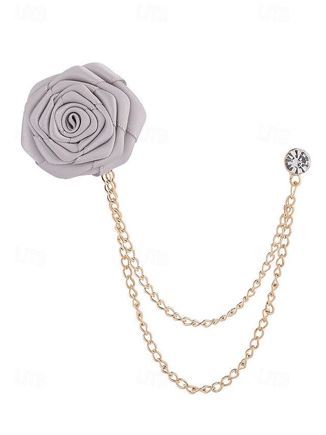 Elegant with – Rose Lapel Red Chain Gold Pin Men's FashionChic