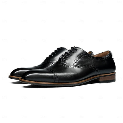 Leather Light Shoes Genuine Wingtip Oxford with Men's Brown FashionChic